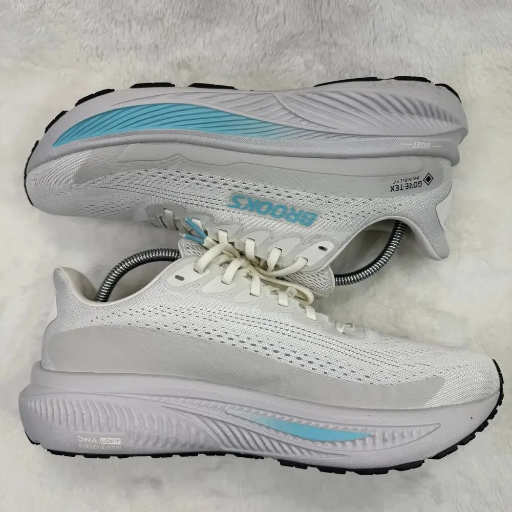 Brooks Ghost 17 GTX Womens Waterproof Running Shoes White Teal Blue Size 12